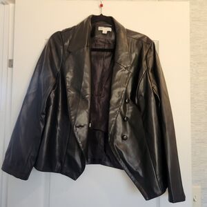 Cato Womens Black Faux Leather Blazer Size L Euc